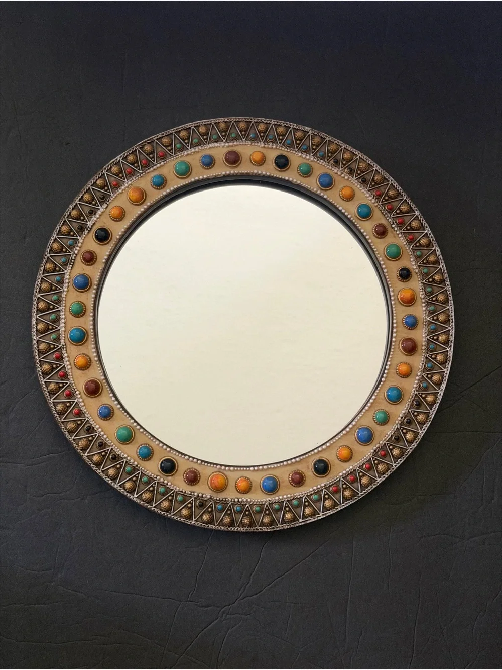 Round Beaded Accent Wall Mirror 11 3/4”